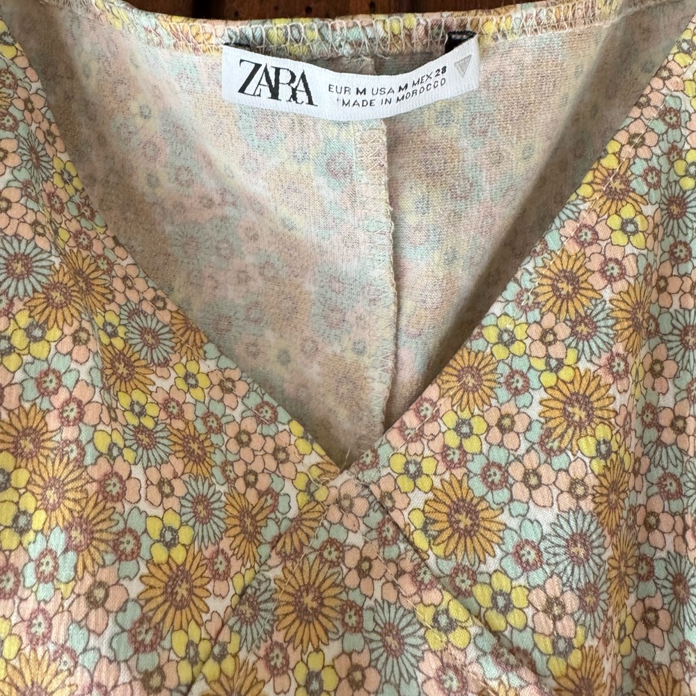 Zara Satin Effect Floral Printed Puff Sleeve Mini Dress Sz Medium - Picture 11 of 12